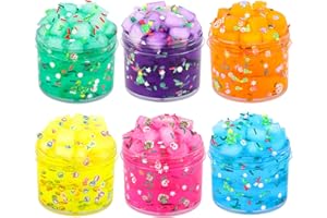 KAOERDCE 6 Pack Clear Slime kit, Fluffy Jelly Cube Slime Party Favor, Crunchy Crystal Slime for Girls and Boys, DIY Birthday Boba Slime for Kids, Cute Charms Stress Relief Slime Toys, Soft Non-Sticky
