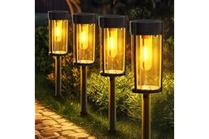 Aourow 4 Luci Solari Esterno Giardino,Bianco Caldo Lampade da Giardino da Terra,IP65 Impermeabile Lampioni Solari da Giardino 3 Altezze per Balcone Cortile Prato Passerella Cortile