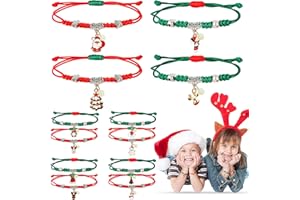 AKONE Pulseras de la amistad de Navidad, 12 unidades, que brillan en la oscuridad, pulsera trenzada ajustable con colgante para niños, calendario de Adviento, joyas, decoración navideña