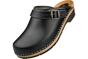 APREGGIO Herren Holz Clogs - Holzschuhe aus Leder – Praktische Gartenclogs – Ergonomische Herren Lederclogs 40/46 EU