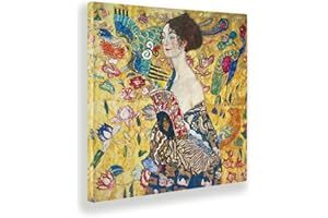 Giallobus - Cadre - Gustav Klimt - Dame avec éventail - Toile - 100x100 - Prêt à accrocher - Peintures Modernes pour la Maison