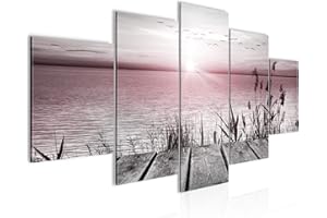 Runa Art Puente en el lago Cuadro Lienzo no Tejido 5 Piezas mar Rosa gris Dormitorio Corredor 034353b