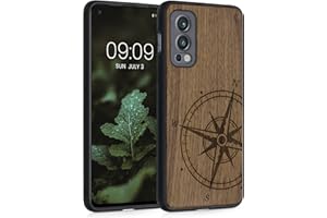 kwmobile Carcasa Compatible con OnePlus Nord 2 5G Funda - Funda de Madera de Nogal con Bumper antigolpes - de Aguja magnética