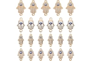BEEFLYING 40 Pcs Evil Eye Charm Connectors Evil Eye Alloy Enamel Links Connectors Crystal Rhinestone Hamsa Hand Alloy Charms for Jewelry Making Crafts Supplies