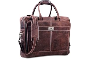 HULSH Leather Laptop Bag for Men – 18 Inch Messenger Bag with Padded Laptop Case