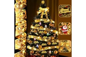 Maxee 10M 100LED Christmas Ribbon Lights Z 16 Sztukami Ozdób Świątecznych, 2 Tryby Migania, Baterie LED, Złota Wstążka, Ciepłe Światło, Odpowiednie Do Dekoracji Świątecznych, Dekoracji Imprezowych