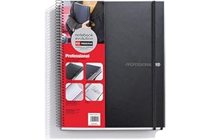 Miquelrius - Quaderno A4 Professional, 120 fogli da 70 g/m², 100 a griglia+20 liscia, Copertina polipropilene nero, chiusura in gomma, tasca in cartone e 3 divisori mobili (1 con righello)