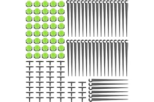 VooGenzek 120 Pièces 4/7mm Kit D'irrigation de Goutte Automatique, 40 Goutteur Irrigation Réglable + 40 Tee-Joint de Tuyau + 40 Piquet de Support pour Tube D'égouttement 4/7mm, pour Jardin, Vert