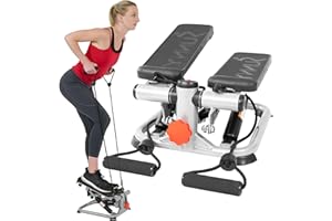 Sunny Health & Fitness Mini Steppers para Ejercicio, Escalones de Bajo Impacto, Equipo de Cardio de Cuerpo Completo, con Conexión Opcional Gratuita a la Aplicación SunnyFit y Banda de Resistencia
