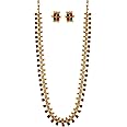 I Jewels 18K Gold Plated Traditional South Indian Stylish Multicolour Stone Work Long Necklace With Earrings For Women & Girls (MC041)
