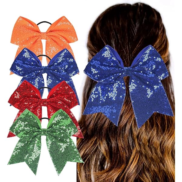 2 Cheerleading-Schleifen Mit Pailletten – 20,3 Cm, Für Pferdeschwanz, Rot, Für Teens