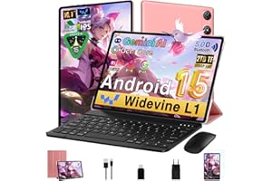 UJJ Android 15 Tablet 10 Pulgadas 30GB RAM+64GB ROM (2TB/TF), Gemini AI, Octa-Core 2.0Ghz, 1080*800 FHD IPS, Standby Extra Largo, 5G WiFi, Widevine L1, 5MP+13MP, Face ID, GMS, Tableta con teclado,Oro Rosa