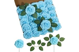 DuHouse 25pcs Roses artificielles avec des tiges de Vraies Roses en Mousse pour Bouquet de Mariage, Douche de bébé, décoration de la Maison