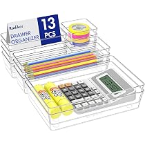 ElegantArray Set 12 Organizer Per Cassetti - 4 Misure - Contenitori Trasparenti In Plastica Per Trucco, Gioielli E Ufficio - 5