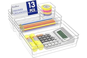 Radikor 13 Piezas Organizadores de Cajones de Plástico Transparente, Organizador de Maquillaje Cajones, Organizador Cajones Escritorio, Cajas Organizadoras para Maquillaje, Baño, Cocina, per Oficina