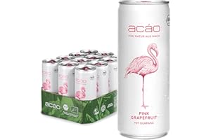 ‎ACÁO acáo Pink Grapefruit, Bio-Erfrischungsgetränk mit Guaraná (12 × 250 ml Dose) – die gesunde Alternative zu Energy Drinks – kalorienarm, bio & vegan