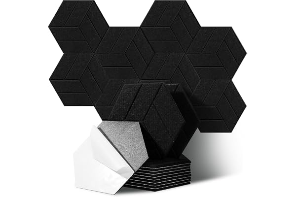 JurciCat 12 pièces Panneaux acoustiques Hexagonaux autocollants panneau acoustique mousse acoustique autocollante pour studio d'enregistrement Bureau Studio Gaming room (30x26x0.9cm)