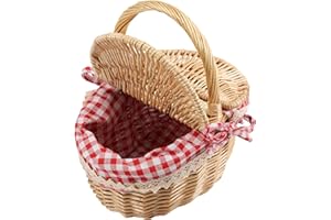Happysnow Cesta de mimbre para picnic en casa de campo con tapa y forro para picnics, fiestas y barbacoas