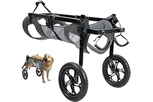 KAJILE Fauteuil Roulant Pliant et Réglable Pour Animaux de Compagnie,Poussettes pour Chiens de Taille Moyenne et Grande,Réhabilitation des Membres Postérieurs des Animaux de Compagnie,Gris,XL