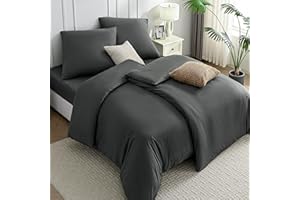 ‎JELLYMONI JELLYMONI Bettwäsche 135x200 Baumwolle 4-Teilig Bettwäsche-Sets Dunkelgrau Oeko-Tex 100% Gewaschene Baumwolle 2 Bettbezüge mit Reißverschluss und 2 Kissenbezüge 80X80 mit Umschlag Bügelfrei Weich