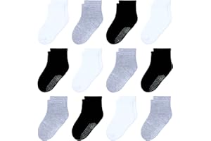 HYzgb Lot de 12 chaussettes antidérapantes pour bébé avec poignées 1-5 ans multi couleurs, cadeau pour tout-petits bébé garçons filles