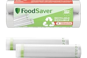 FoodSaver rollos de envasado al vacío | Reciclables y reutilizables Mantiene los alimentos frescos hasta 5 veces más tiempo, Sin BPA, 2 rollos para congelar y cocer a fuego lento (28 cm x 3 m)
