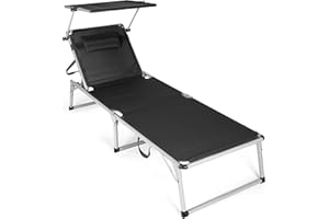 Park Alley Deluxe Strandliege, Dreibeinliege, Relaxliege, Sonnenliege mit Dach und Kissen, Gartenliege klappbar aus Aluminium, schwarz