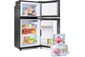 Merax Frigorífico con nevera de 60 litros de volumen, doble puerta con 22 litros de volumen de congelación, 38 litros de volumen de refrigeración, 172 kWh/año, luz LED, color negro premium