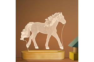 Lightzz Regalos para amantes de los caballos, luz de noche de caballo óptico con ilusión 3D, lámpara de mesa de escritorio blanca cálida LED para decoración de dormitorio de niñas y niños