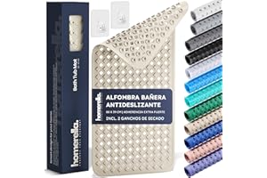 homerella® Alfombra Bañera Antideslizante Ducha 88x39cm, Incl. Ganchos | Alfombra Ducha Antideslizante Bañera sin BPA | Alfombrilla Baño Resistente al Moho y Lavable a máquina & Delicada con la Piel