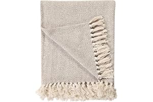 EHC 100% Natural Cotton Two Tone Herringbone King Size 3 Seater Throws for Sofa Bedspread,Settee Throw- 225 x 250cm