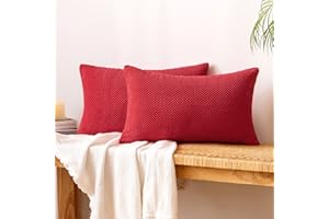 EMEMA Kordsamt Kissenbezug Dekorative Granulat Sofakissen Dekokissen Kissenbezüge Kissenhülle Couchkissen Überwurf Kissen Bezug Zierkissen für Couch Sofa Wohnzimmer 2er Set 40x60 cm Rot