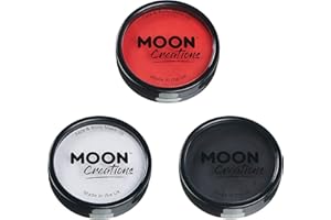Moon Creations Maquillaje facial y corporal profesional, 36g, Pintura de color profesional para pintar la cara, Pintura facial para niños, adultos, disfraces,festivales Rojo brillante, blanco, negro