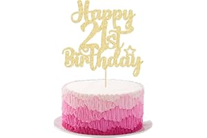 Gyufise Happy 21st Birthday Cake Topper - Glitter 21 & Fabulous Cheers to 21 Years Old Birthday Cake Pick for Celebrating 21st Anniversary Party Cake Decorations Gold