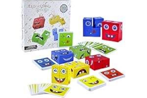 QIMEYU Drewniane puzzle, puzzle kostki, gry edukacyjne Montessori, gry interaktywne, zmieniające twarz zabawki edukacyjne w kostce, drewniane gry Montessori dla dzieci w wieku 3 4 5 6 lat