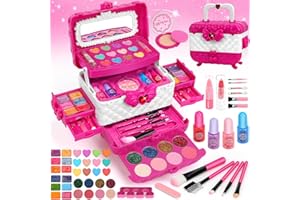 Flybay Coffret Maquillage Enfant Lavable Jouet Créatif Sécurisé pour Filles 3-10 Ans Idée Cadeau Anniversaire & Noël‌ (Rose-Maquillage Enfant)