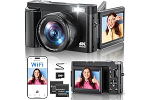 TOAUITE 4K 64MP Appareil Photo Numérique avec WiFi, Appareil Photo Compact avec écran Rabattable à 180°avec Autofocus,16X Digital Zoom Appareil Photo avec Carte 32GB,Chargeur,2 Batteries pour Débutants