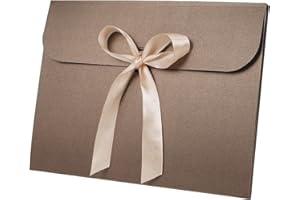 HAOZAIKEJI 10 Pcs Gift Envelopes with Bow Ribbon 24 x 18cm Vintage Gift Voucher Envelopes Kraft Paper Large Cash Card Boxes for Presents Invitations Wedding Birthday Party Graduation Mother's Day