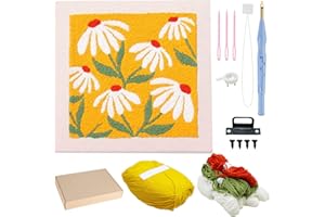 Allazone Punch Needle Kit Telaio Ricamo Starter Kit Quadrata Kit di Ricamo per Aghi da Punzonatura con Flower Pattern, Penna per Adulti Principianti (Arancione e Bianco)