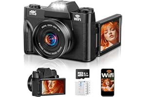 HOOPWNE 4K Digitalkamera mit WLAN & 180° Flip 3.0" Bildschirm, Autofokus Vlogging Fotoapparat mit 2X 1500mAh Batterien, 32GB Speicherkarte, Kompaktkamera für Kinder, Erwachsene, Senioren & Anfänger