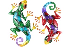 Huspox 43cm Metal Gecko Wall Art Large 2 Pack, Outdoor Lizard Garden Decor, Hanging Wall Decor Sculpture for Garden Fence Home