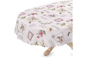 ANRO Obrus ​​zmywalny, cerata, obrus z ceraty, owalny, 140 x 200 cm, surowy brzeg, Botanical Nature, obrus ogrodowy