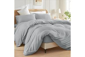 Babu Homes Grey Double Duvet Cover Set 3 Pcs Brushed Microfiber Plain Quilt Cover Set with 2 Pillowcases Ultra Soft Button Closure Bedding Set
