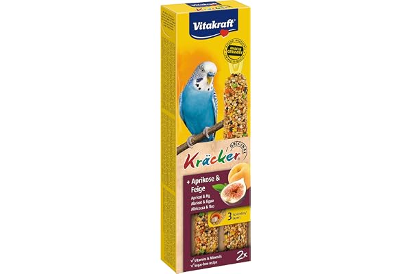 VITAKRAFT - Kräcker - Friandise pour Perruche - Alimentation Pour Oiseaux Domestiques - Délicieux Kräckers Abricot et Figue - Boîte de 60g - 2 Baguettes