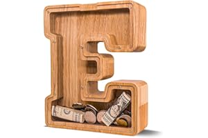JOOMLAFLY Wooden Letter Piggy Bank for Kids - Larger Initial Coin Bank for Boys and Girls - Personalized Wood Money Bank for Birthday and Festival