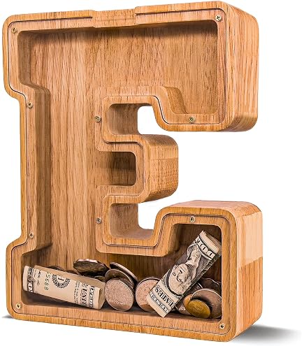 Crefun Large Wooden Letter Piggy Bank - 9.1 Inch, Customizable With Stickers, For Kids & Adults