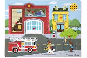 Melissa & Doug Puzzle Sonore Les Pompiers, Cadeau pour enfants de 2 3 4 ans,Jouet en bois Montessori, Jouets d'éveil et 1er âge, Jouet en bois classique, Jouets d'activité et de développement
