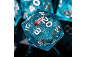 ARUOHHA Liquid Core DND Dice Set, 7pcs Resin Sharp Edged Dice for Dungeons and Dragons, Handmade RPG Dice, Ocean Themed Polyhedral D&D Dice Blue Role Playing Dice Set D20 D12 D10 D8 D6 D4