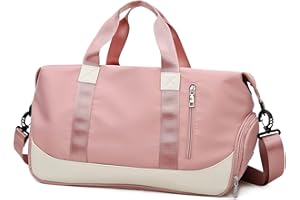 Tokeya Sac de Sport Femme Fille avec Compartiment Chaussure et Poche Humide, 40L Pliable Sac de Voyage, Impermeable Sacs Fourre Tout Leger Sac Weekend à Bandoulière pour Fitness Piscine Sport, Rose