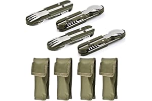 NIYATA Couvert Multifonction Camping 5 en 1,Couteau Cuillere Fourchette Tout en 1, Couverts Camping INOX Pliable Convient pour Les Aventures